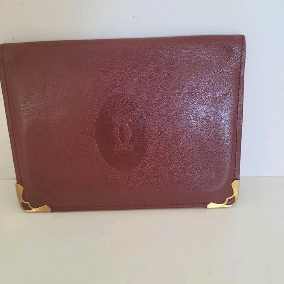 Cartier Paris Vintage Bifold Leather Bordeaux Red Wallet Small Compact Card - Picture 1 of 11